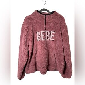 Bebe Sport Pink Sherpa Fleece Pullover Women’s XL 1/4 Zip Cozy Sweatshirt Jacket